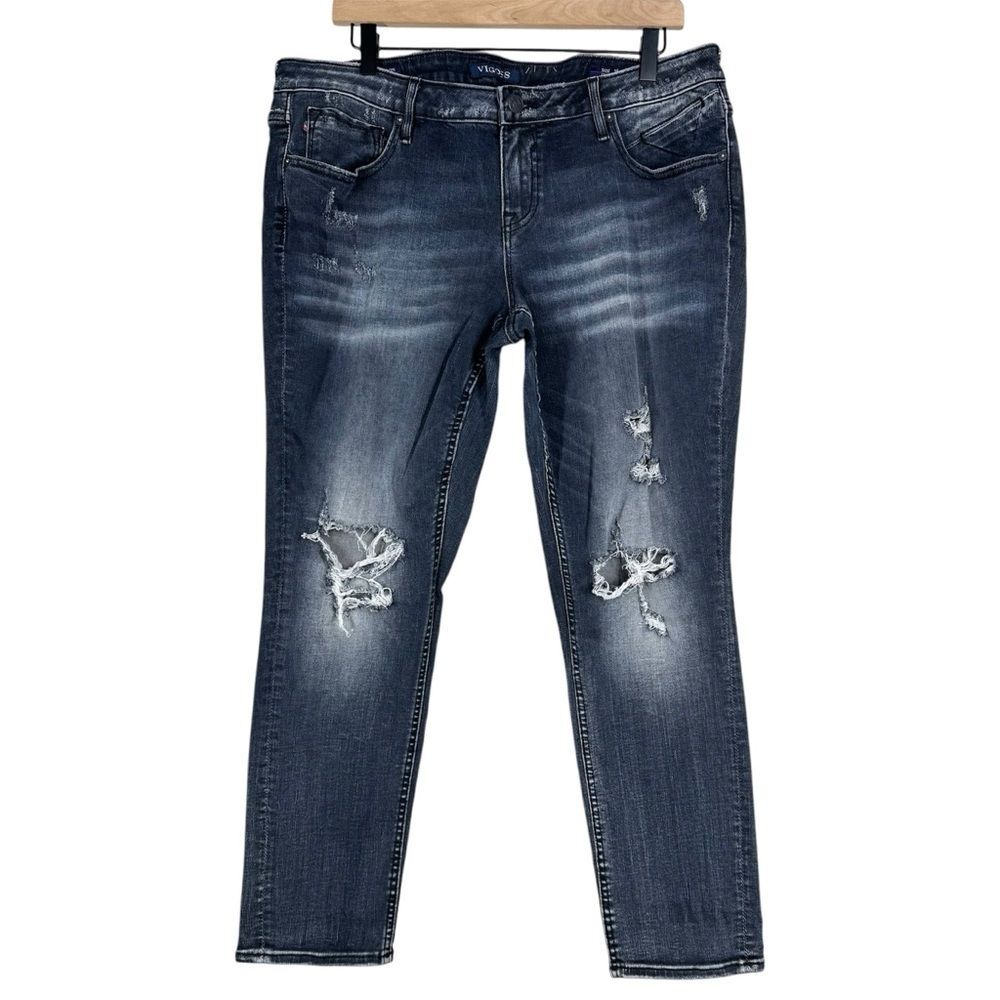Vigoss The Thompson Tomboy Jeans Black Washed Distressed Stretch Plus Size 16